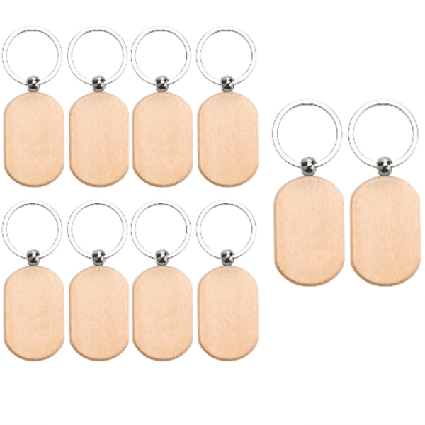 10 Pack Wooden Blank Keyrings for DIY Crafs ,Engraving, Sublimation