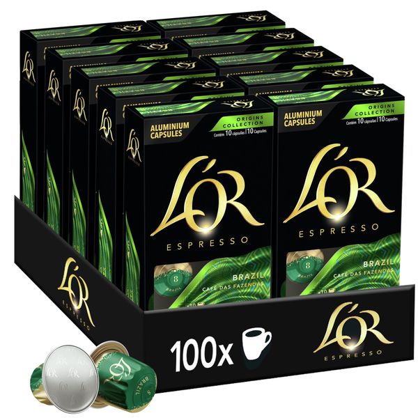 L'OR Espresso Brazil Intensity 8 - Aluminium Coffee Capsules - 100 Capsules