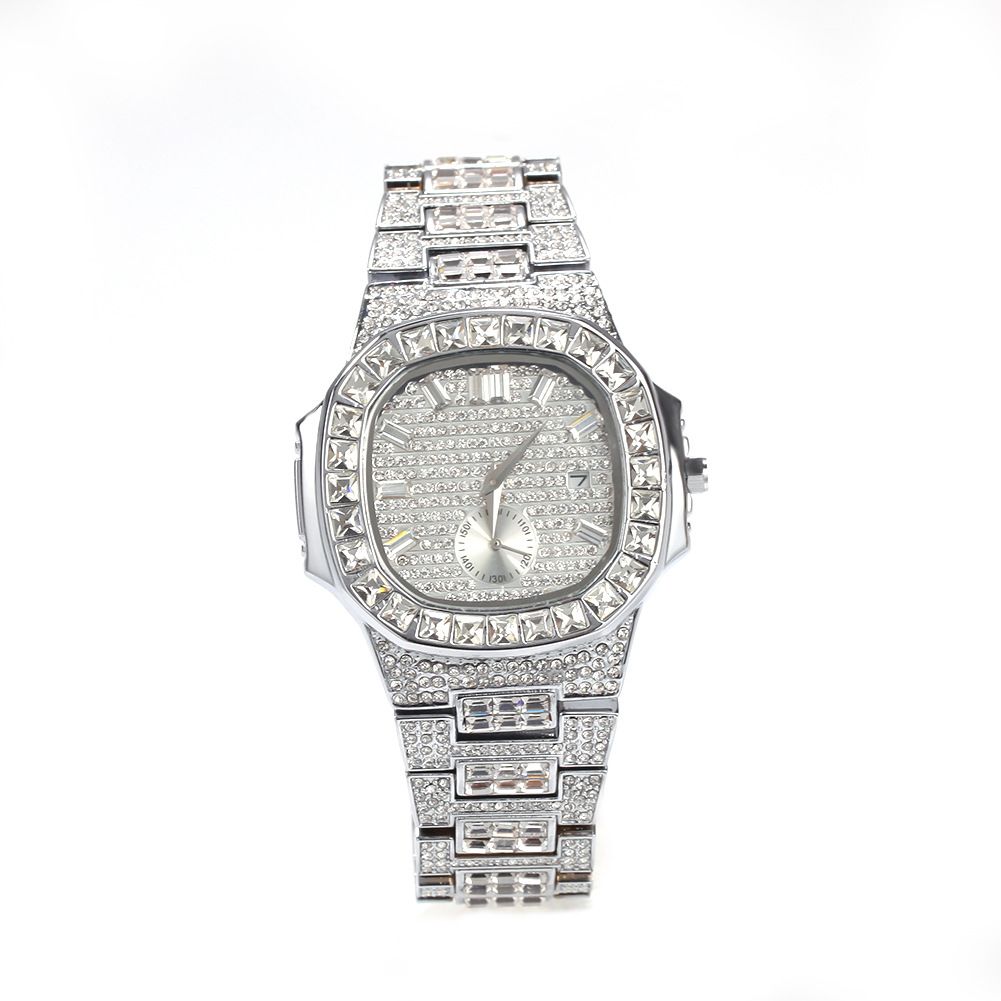 High Quality Iced Out Silver Baguette Bezel Watch for Men Shop Today