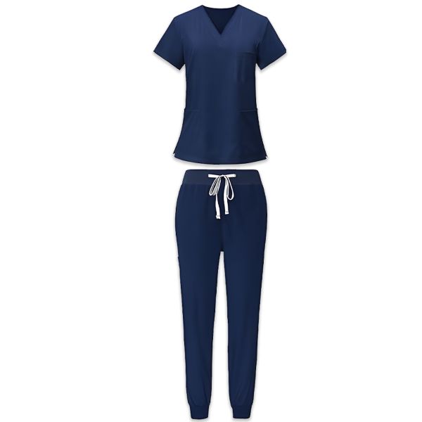 Women V-Neck Drawstring Nurse Uniform Suit Pockets Pants Set Monther's Gift