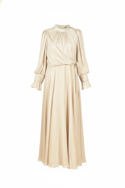 Elegant Cream Chiffon Formal Floor Length Evening Gown with Modest Design