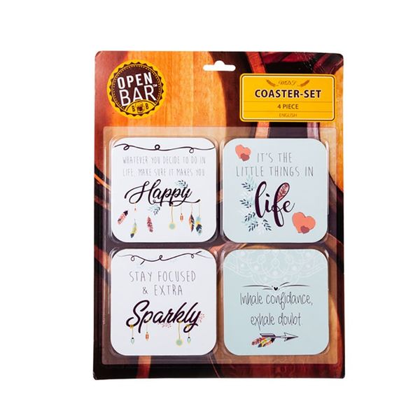Bulk Pack x 3 Coaster-Set Sentiment 10x10cm 4pcs Per Pack