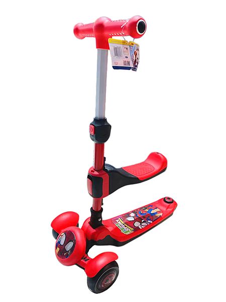 2-in-1 Kids Kick Scooter LED Lighted Wheels and Anti-Slip Deck RED