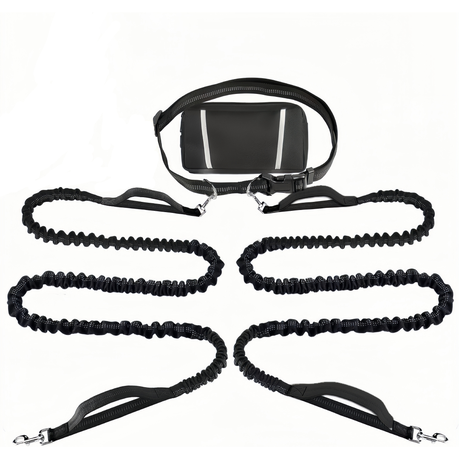 Hands Free Dog Running Leash Adjustable Waist Belt Dual Retractable Handles Image