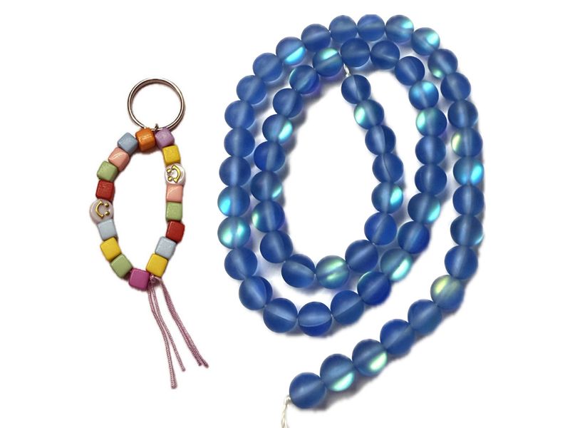BEAD COOL- Iridescent Mermaid Bead-6mm 130pcs Glow Blue 1KeyRing