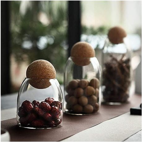 Clear Glass Bottle Kitchen Storage Jar with Cork Ball Airtight Lid