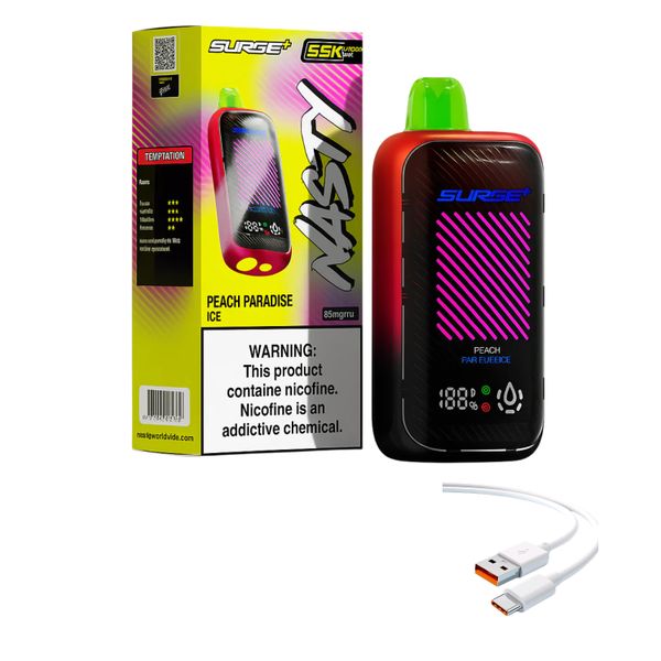 Nasty Surge 55k Peach Paradise Ice + DiscoVape Charging Cable