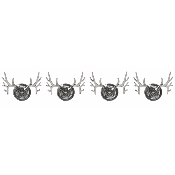 4-Pack - Decorative Antler Wall Hooks - Silver