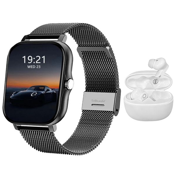 Men's Smartwatch Dual Strap Gift Set with Auto-Pair Bluetooth Earphones