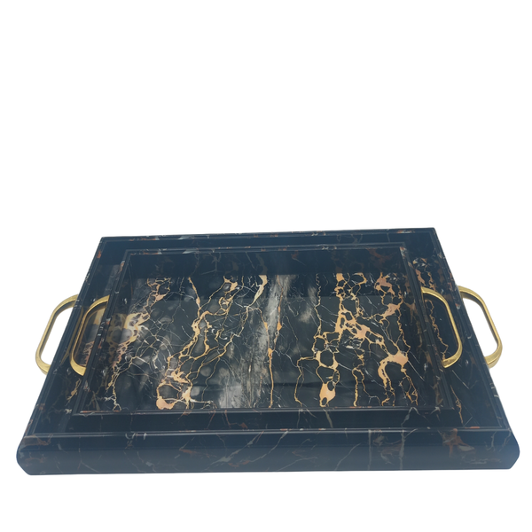 Set of Two Black/Gold Decor Tray