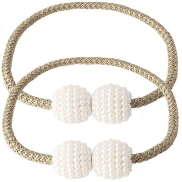 2 Set Magnetic Pearl Curtain Ties-Gold