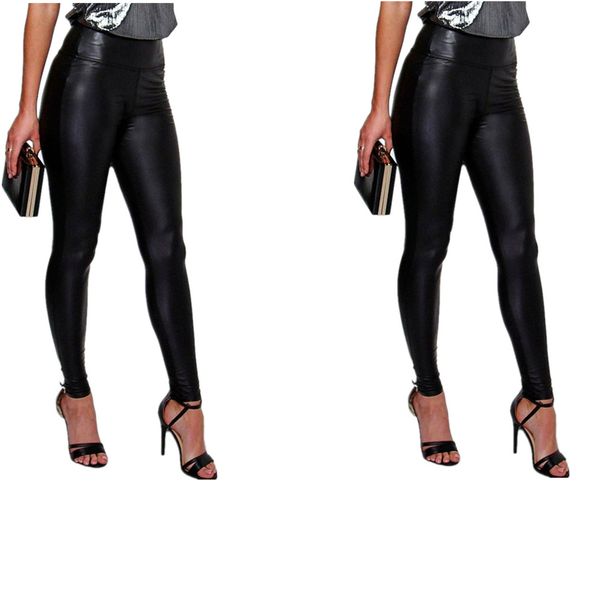 2 x Leather Imitation Leggings Summer High-Rise Leather Pants - Breathable