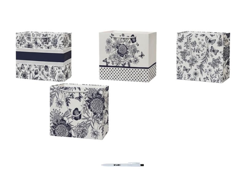 4 Pcs Small Wide Gift Bags - 4 Floral &amp; Butterfly Designs With ReVibe Pen