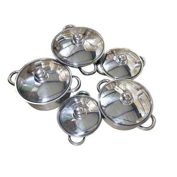 Stainless Steel Cookware Set With Lids, 1.9L, 2.8L, 3.6L, 4.5L