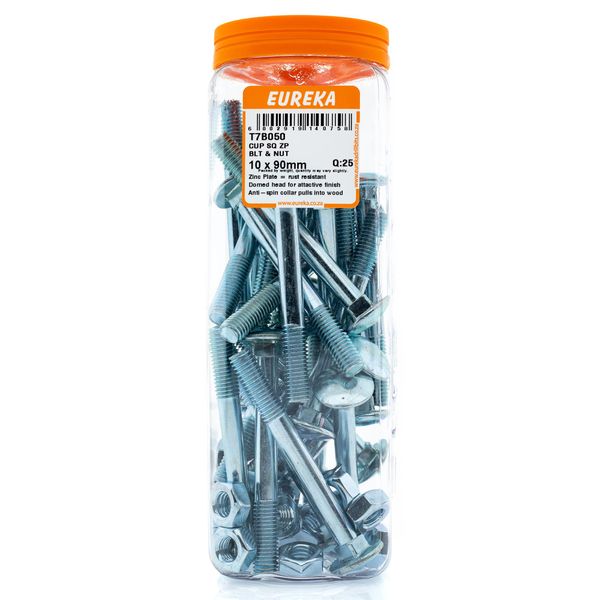 EUREKA Cup Square Bolt &amp; Nut 10 x 90mm Q:25 T7B050