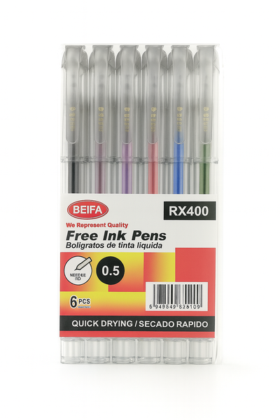 Free Ink Pen Set - 0.5mm Fine Tip (6 Assorted Colors Pens) 6 x packs