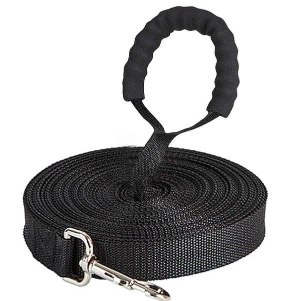 10m/33ft Long Nylon Dog Training Lead with Comfortable Padded Handle Black