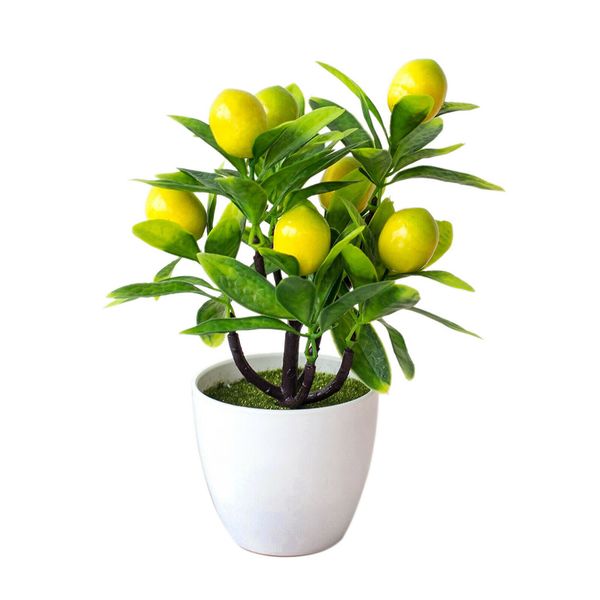 18cmx24cm Artificial Lemon Tree Potted Plastic Fake Flowers Plant