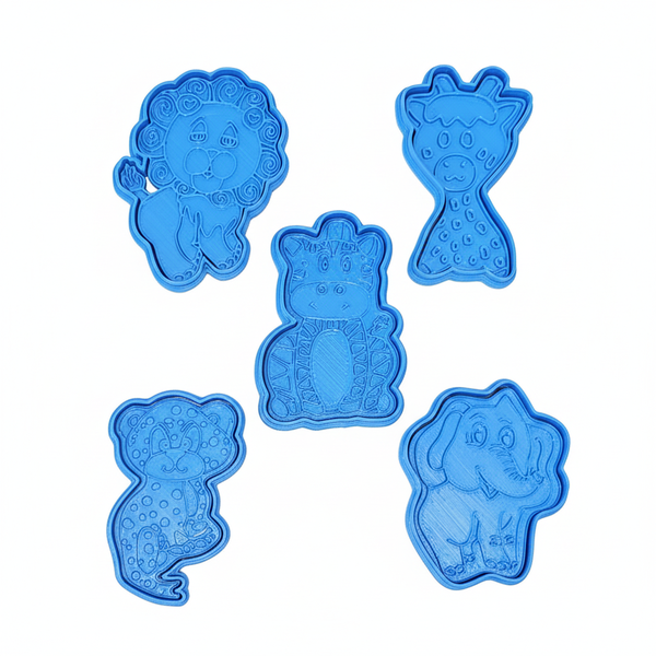 Safari Animal Cookie Cutter &amp; Stamp Set - 5 Piece Medium - 8cm
