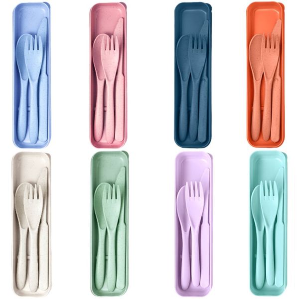 Bestby - 8 Pack Colourful Reusable Wheat Straw Travel Cutlery Set with Case