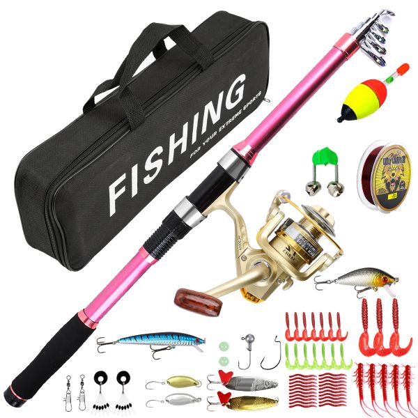 2.7M Pink Fiberglass Telescopic Fishing Rod and 3-Color Reel Set
