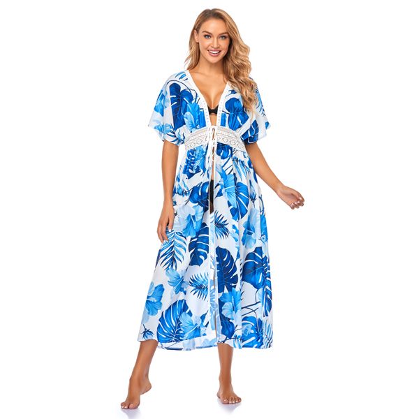 Iconix Women's Blue and White Fern Beach Cover-up