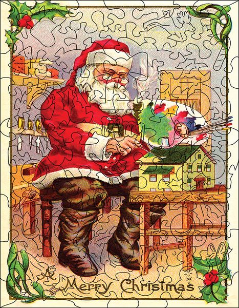Christmas Postcard: Santa's Workshop - 88 pieces wooden puzzle