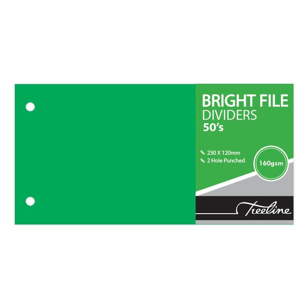 Treeline Bright File Dividers 230x120mm Green - Pack of 50