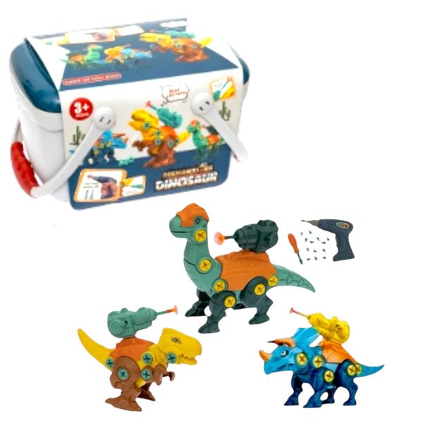 DIY Electric Dinosaur Building Toy with Electric Tool and Storage Box