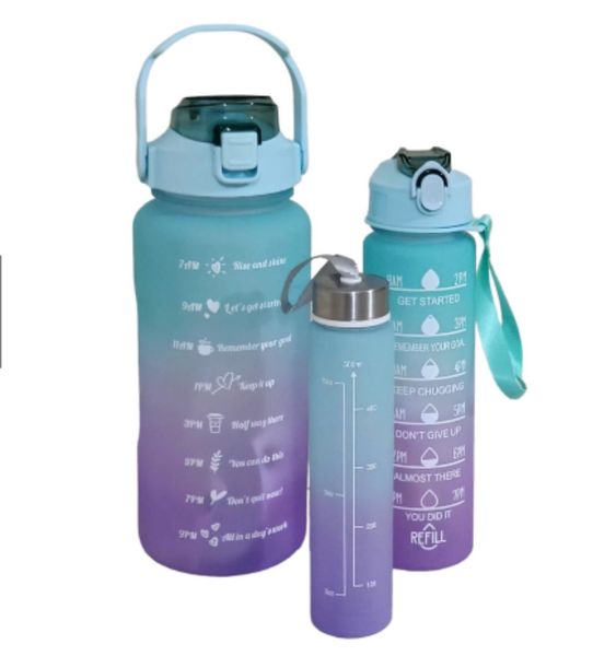 Yax Refile Motivational Water Bottle Set of 3 - 2000, 800 and 300ml
