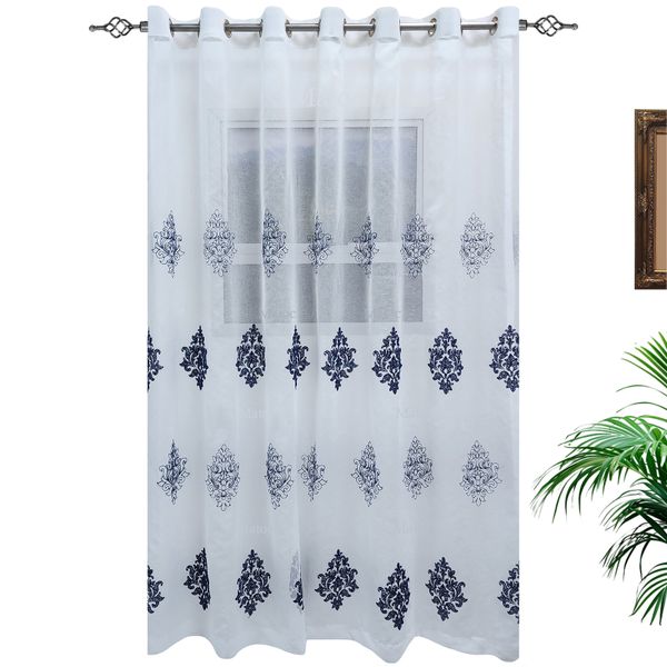 Damask Embroidered Voile Blue - Eyelet image