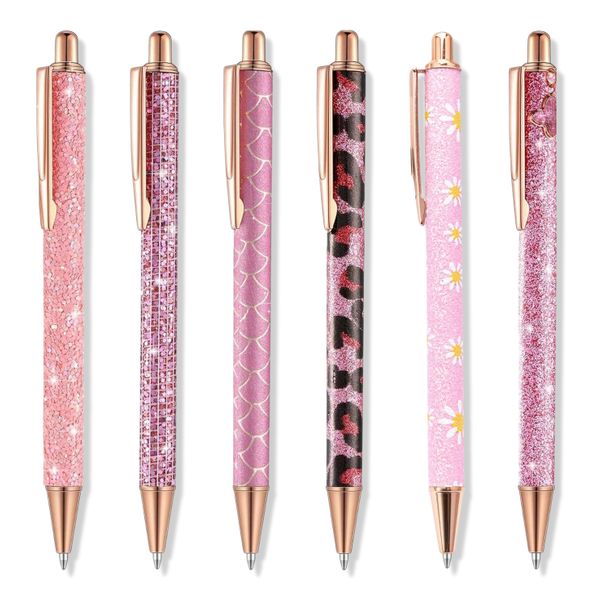 Blush Glow Pen Set - 6pcs Pink Sparkling Pens with Rose Gold Details