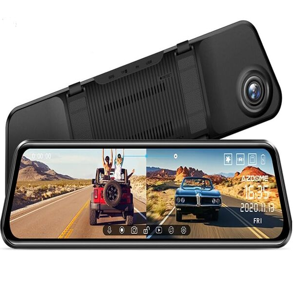 AZDOME 12" IPS Touch Screen Dash Cam with WiFi - Dual 1080P Cameras, GPS