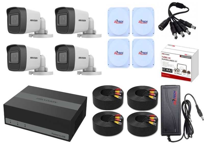 Hikvision 4CH DVR Kit 960GB eSSD, 4 Cameras with ZATECH Cables