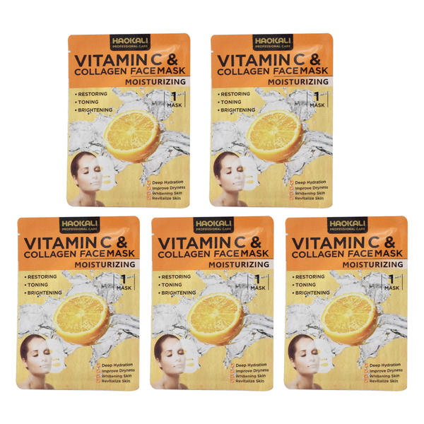 Vegan Vitamin C &amp; Collagen Moisturising Face Mask - 5 Pack