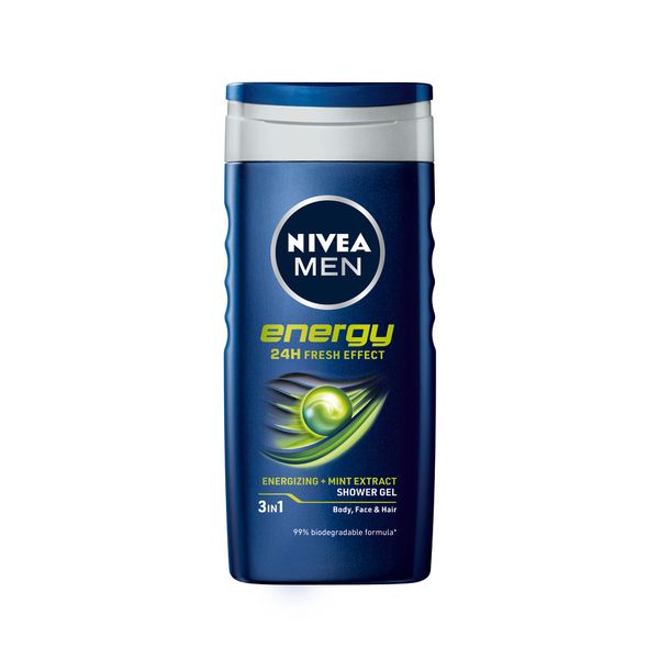 NIVEA MEN Energy 3in1 Shower Gel Body Wash with Mint Extract, 250ml