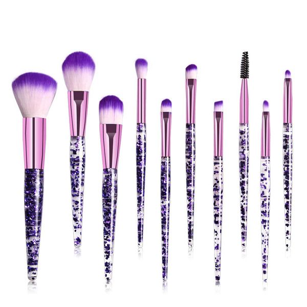 10pieces Professional Cosmetic Make Up Brush Set - Translucent Purple Glitter