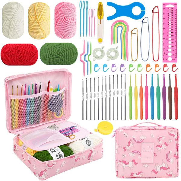 Crochet Kit 58 Pcs with Yarn for Beginners Starter Knitting Needle Set