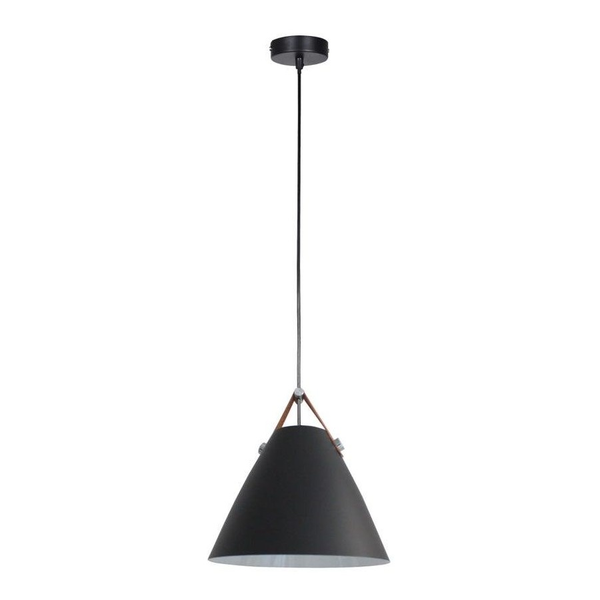 Baron Cone Pendant Light - Metal Shade with Leather Strap and Steel Detail