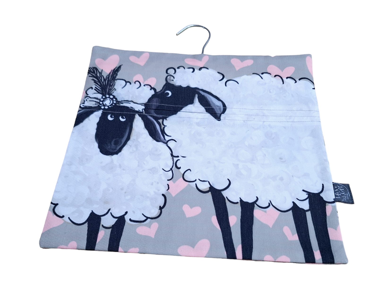 Laundry Peg Bag - Whispering Sheep with Pink Hearts