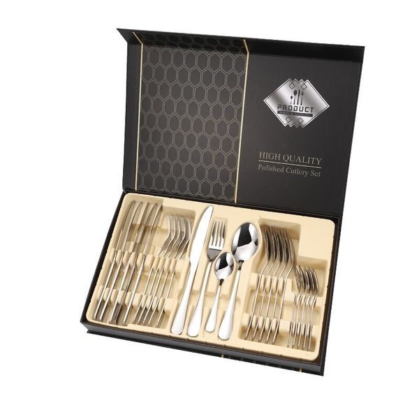24 Piece High Quality &amp; Exquisite Polished Cutlery Set - Silver