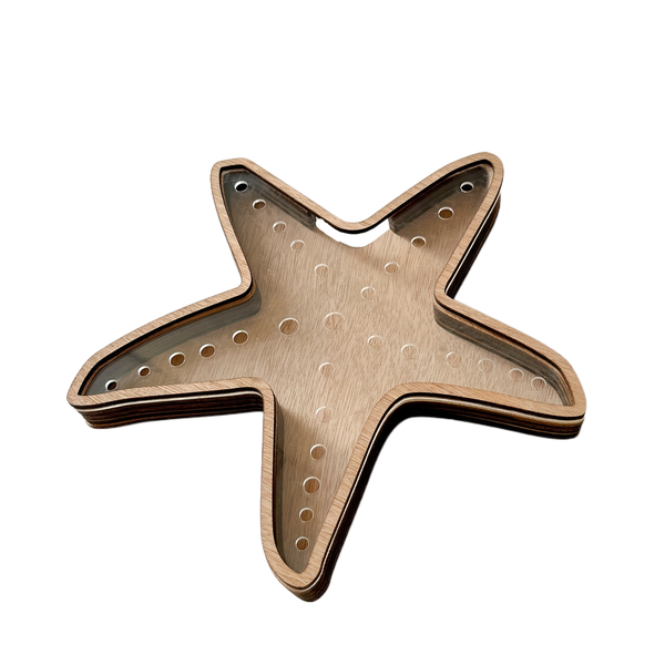 Starfish Display Box, Wooden Decorative Container for Seashell Collection
