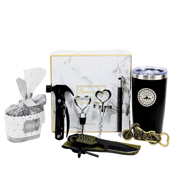 Best Gifts For Men , Travel Mug With Gifts Box Basket Set- 8 Pcs Set