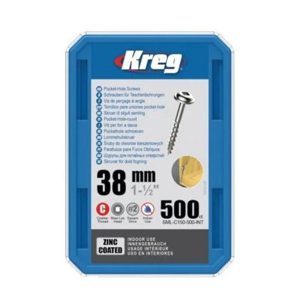 Kreg - Zinc Pocket Hole Screws 38Mm -1.50 #8 Coarse Thread Mx Loc - 500pcs