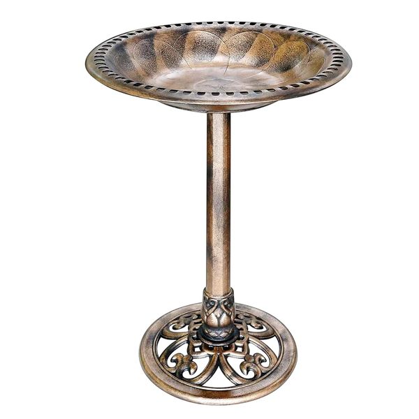 Traditional Ornamental Pedestal Garden Water Bird Bath - Brown