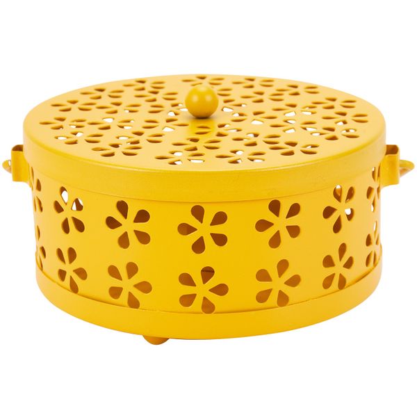Nordic Retro Metal Hollow Floral Mosquito Coil Holder(Yellow)