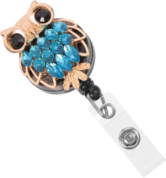 Retractable Badge Holder with Telescopic Reel Blue Rhinestone Badge Clip
