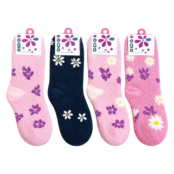 Plush Warm Floral &amp; Butterfly Fuzzy Winter Socks (12 Pack)