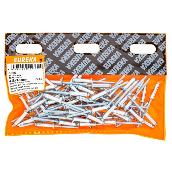 EUREKA Blind Rivet Aluminium Open 4.8 x 18mm Q:80 5J50