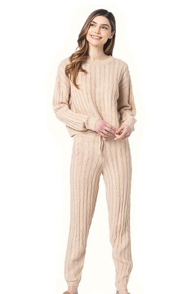 Brave Soul - Co-Ordinating Biscuit Cable Knit Lounge Set